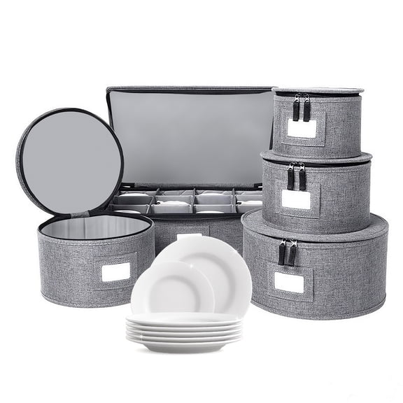 HioHa 5-Piece China Storage Containers, Stackable Dish Box with Felt Dividers for Plates, Wine Glasses, Mugs, Saucers, Kitchen & Moving Organization