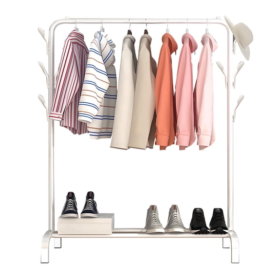 HioHa Garment Rack with Storage Shelf | Standing Clothes Hanging Rack for Bedroom, Closet & Laundry Room | Space-Saving Wardrobe Organizer with Bottom Shelf