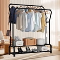 thumbnail image 1 of HioHa Metal Clothing Rack with 6 Hooks & Wheels, Portable Garment Rack for Bedroom, Closet, Laundry, Black, 1 of 8
