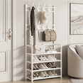 thumbnail image 1 of HIOHA Modern 4-Tier Storage Hall Tree with Coat Hooks and Shoe Rack, 24x10x61 Inch, White, 1 of 7