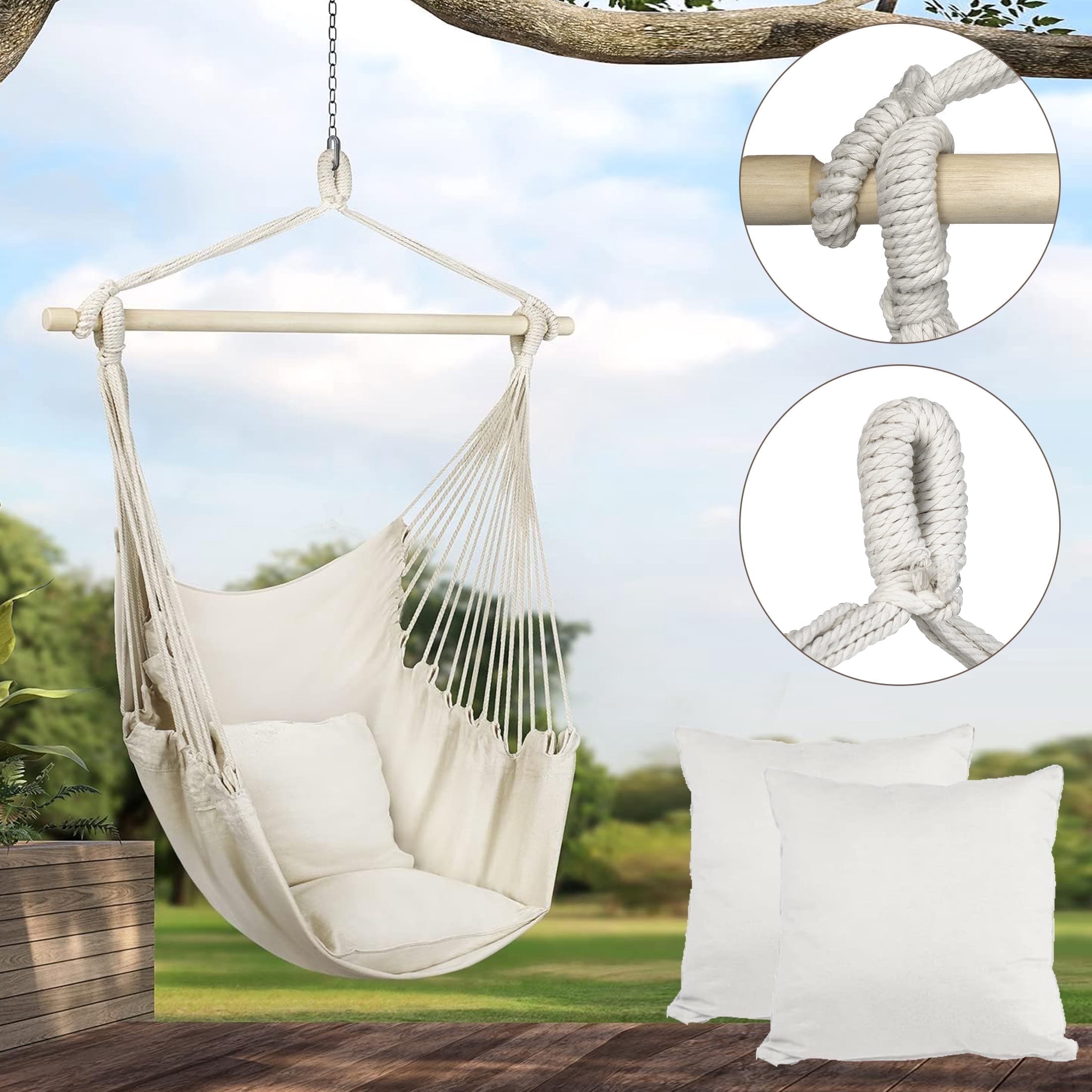 Sitting Rope Relax HioHa Hammock Chair, Hanging Rope Swing Max 264 lbs with Anti-Slip ...