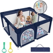 HioHa 52" x 52" Baby Playpen, Portable Play Yard with Sturdy Steel Frame & Breathable Mesh, Indoor Outdoor Baby Play Area