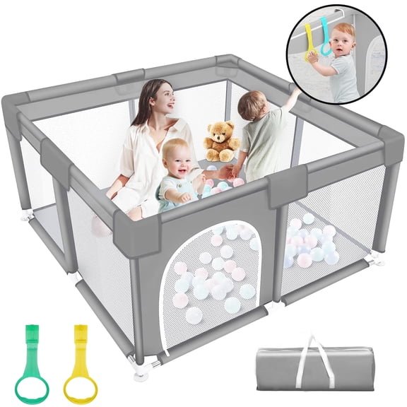 HioHa 52" x 52" Baby Playpen, Portable Play Yard with Sturdy Steel Frame & Breathable Mesh, Indoor Outdoor Baby Play Area
