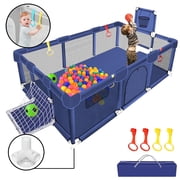 HioHa Large Baby Playpen, Big Playard with Basketball Hoop, Portable Play Yard Baby Fences with Storage Bag for Infant Toddler