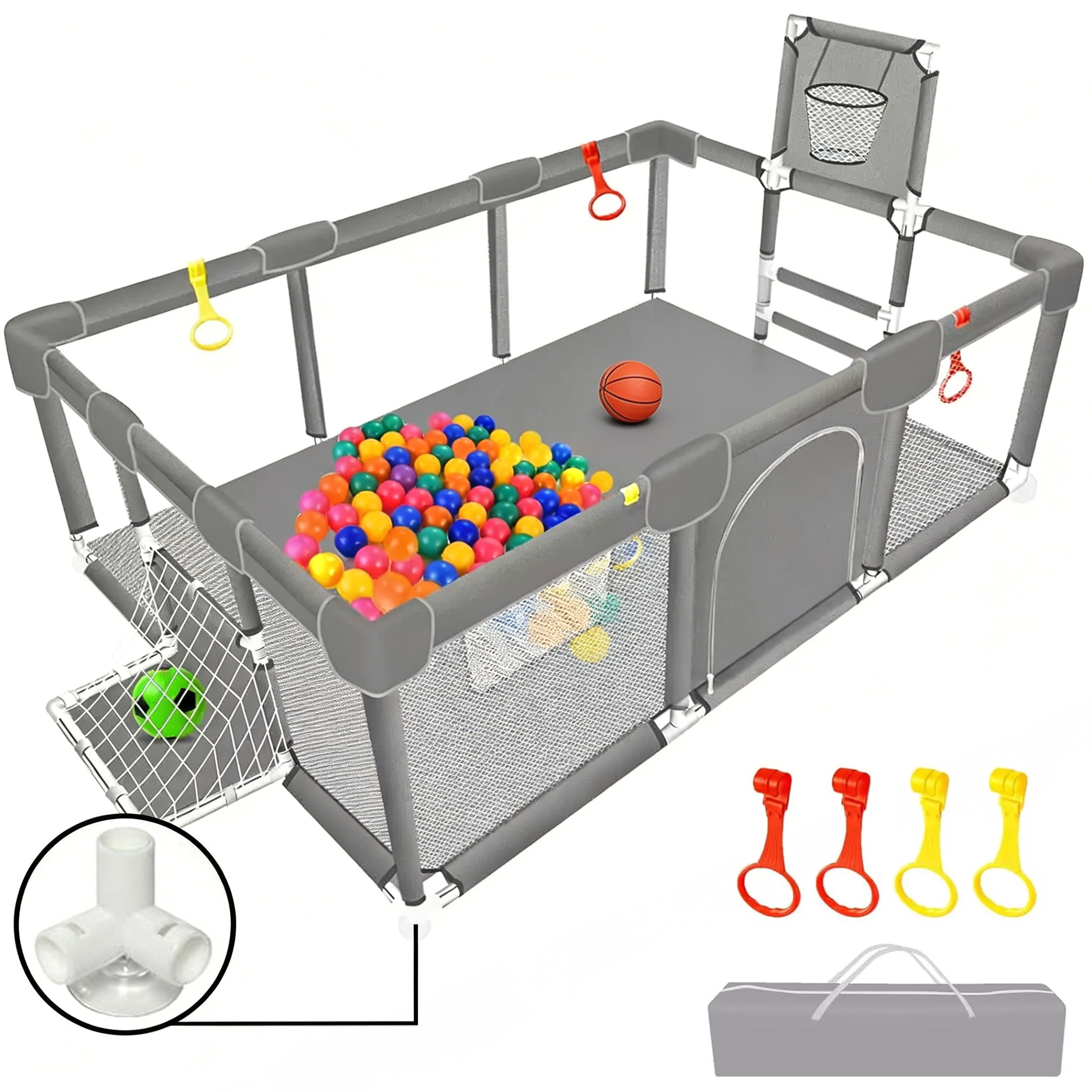 HioHa Pet Large Playpen, Family Big Playard with Basketball Hoop, Portable Pet Fences, Foldable Play Fence with Storage Bag