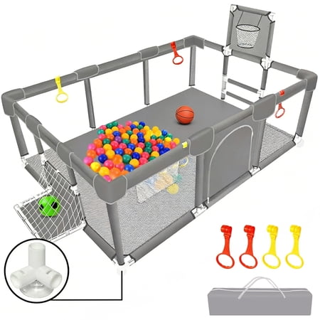 HioHa Pet Large Playpen, Family Big Playard with Basketball Hoop, Portable Pet Fences, Foldable Play Fence with Storage Bag