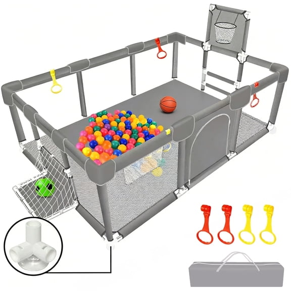 HioHa Pet Large Playpen, Family Big Playard with Basketball Hoop, Portable Pet Fences, Foldable Play Fence with Storage Bag