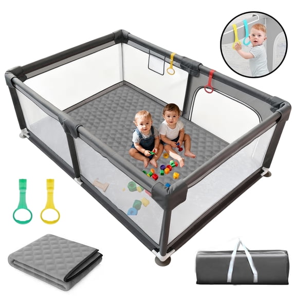 HioHa Large Baby Playpen with Mat | Premium Spacious Play Yard (71), Sturdy Steel Frame & See-Through Mesh for Safety | Easy Fold, Portable for Indoor Outdoor Use