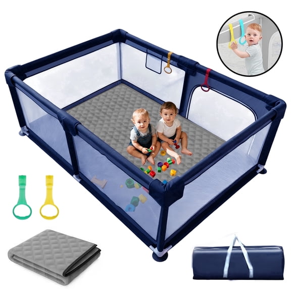 HioHa Large Baby Playpen with Mat | Premium Spacious Play Yard (71), Sturdy Steel Frame & See-Through Mesh for Safety | Easy Fold, Portable for Indoor Outdoor Use