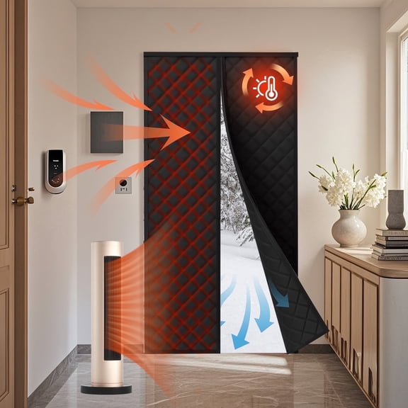 HioHa Insulated Thermal Door Curtain 36x80 Inch, Magnetic Draft Blocker for Sliding Glass & Patio Doors, Black