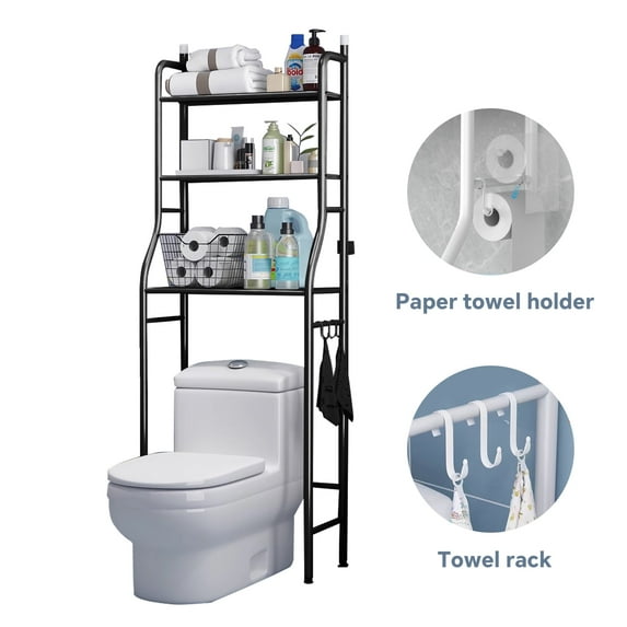 HioHa Over the Toilet Storage Rack, 3 Tier Bathroom Space Saver, Bathroom Corner Stand Storage Organizer Accessories Bathroom Towel Shelf 22"W Black