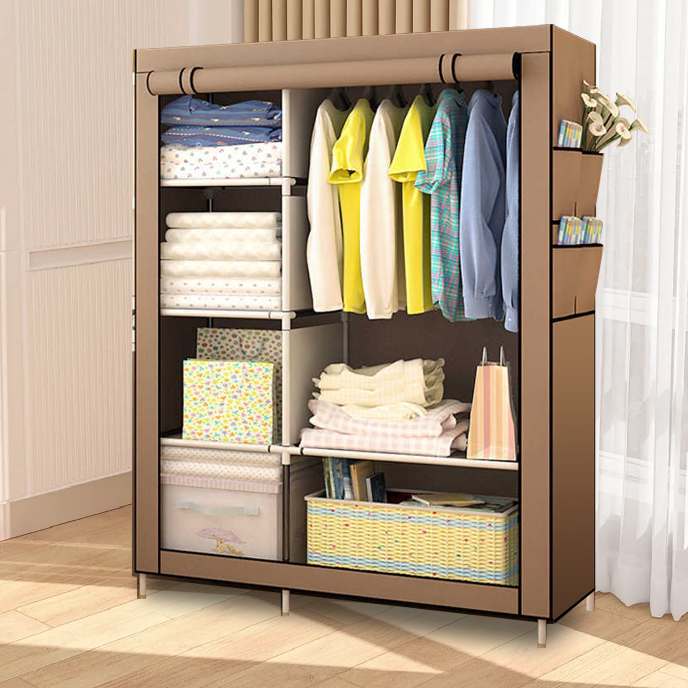 HioHa Portable Closet, Clothes Rack with Hanging Rod and Side Pockets ...