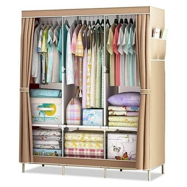 HioHa Portable Closet Storage Organizer Clothes Wardrobe Shoe Clothing Rack Shelf Dustproof Non-woven Fabric,Quick and Easy to Assemble 67*17.7*50.4inch