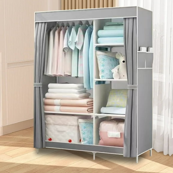 HIOHA Portable Closet Storage Organizer with Dustproof Cover, Shelving for Small Spaces, Indoor Hanging, 42-Inch