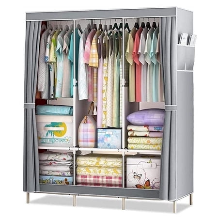 HioHa Portable Closet with Cover, Clothing Rack for Hanging Clothes and Wardrobe Storage, 67x18x50 Inches, Gray
