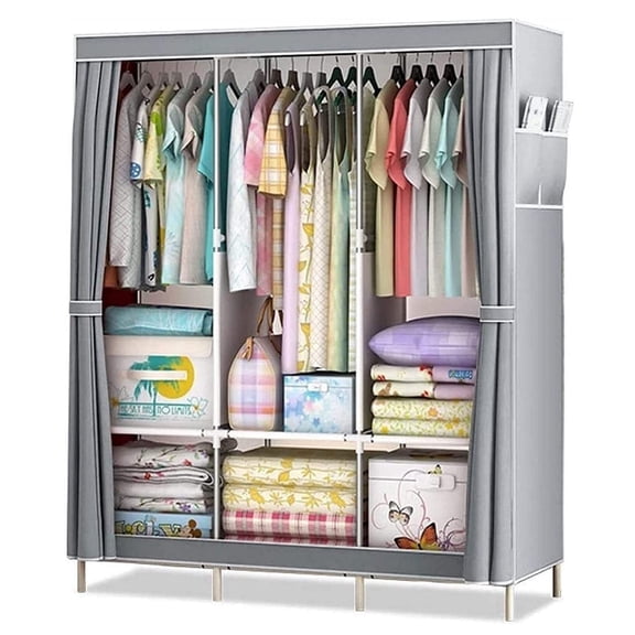HioHa Closet Organizer with Shelves, Dustproof Clothing Rack for Hanging Clothes, 67 x 18 x 50 Inches, Gray