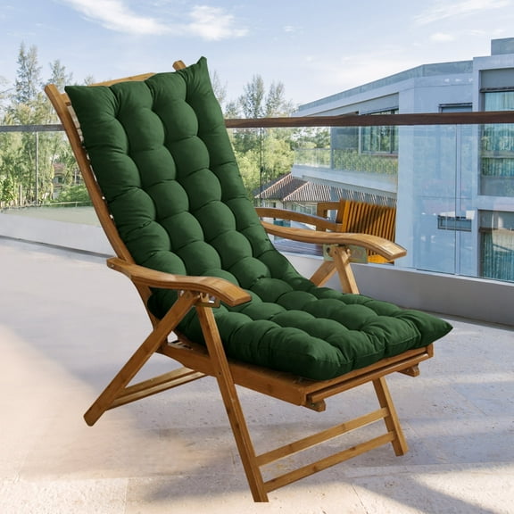 HioHa Rocking Chair Cushion, 49x19x3 inch Lounge Chaise Chair Cushion with Ties, Thickened Recliner Cushion Double-Sided Foldable(Deep Green)