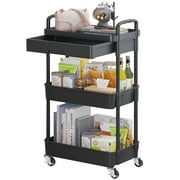 HioHa Rolling Utility Cart, 3-Tier Storage Cart Movably with Drawer & Metal Wheels, Multifunctional Storage Organizer Shelves with Handle for Kitchen Bathroom Living Room Office