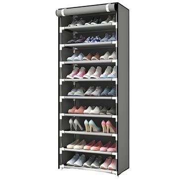 HioHa 10-Tier Shoe Rack with Dustproof Cover, Holds 27 Pairs, Space Saving Organizer for Closet, Entryway, Non-Woven Fabric, 63 Inch Height, Gray