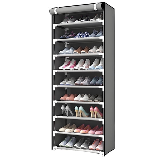 HIOHA 10-Tier Shoe Rack with Dustproof Cover, Space-Saving Organizer ...