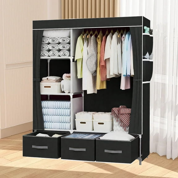 HioHa Portable Closet Organizer, 4-Shelf Transformable Clothes Rack, Nonwoven Fabric Storage for Bedroom