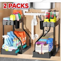 HioHa Under Sink Organizer, L-Shaped Pull Out Cabinet Organizer for Narrow Space, 2 Tier Drawer Organization and Storage Shelves for Kitchen Bathroom, 2PCS
