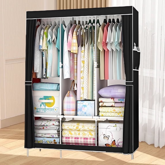 HioHa Portable Closet Organizer with Shoe Rack, 67 Inch Non-Woven Fabric Wardrobe, Heavy Duty Clothes Storage, Easy Assembly for Bedroom, Dorm, Apartment, Black