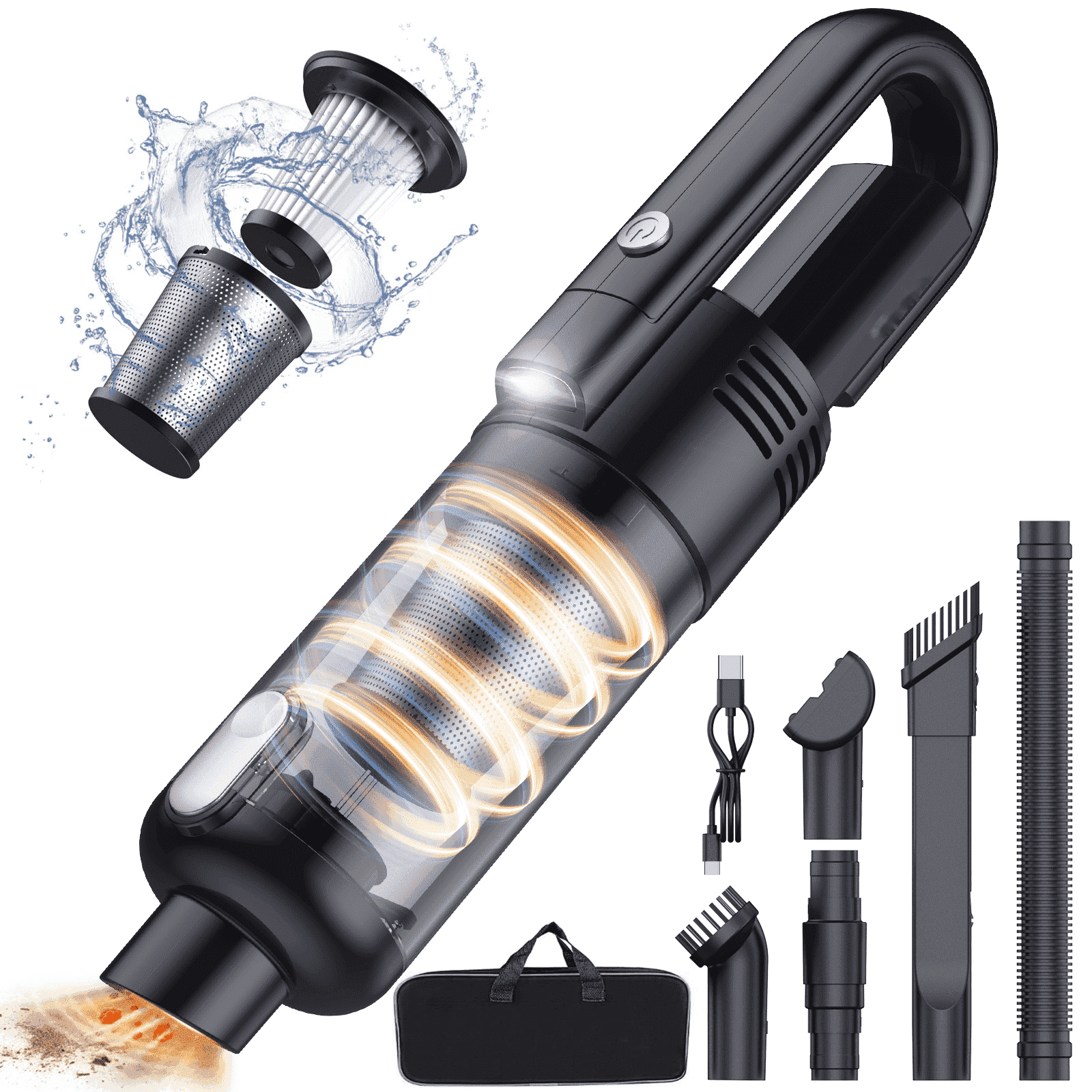 Hioha SV01-Black Cordless Handheld Car Vacuum Cleaner - 9500Pa - LED Display - HEPA Filter - Black