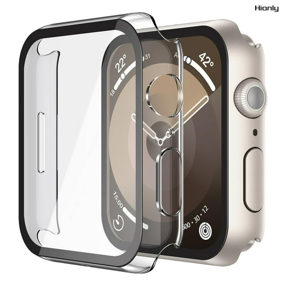 Hionly 2 Pack Case Built in Tempered Glass Screen Protector Compatible with Apple Watch Series 9/Series 8/Series 7 41mm, Hard PC Case Overall Protective Cover - 1 Starlight   1 Transparent