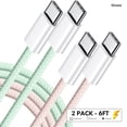 thumbnail image 1 of Hionly 6' Type C to Type Cable Colorful Nylon Braid Charging Cord, Pink & Green, 2 Pack, 1 of 6