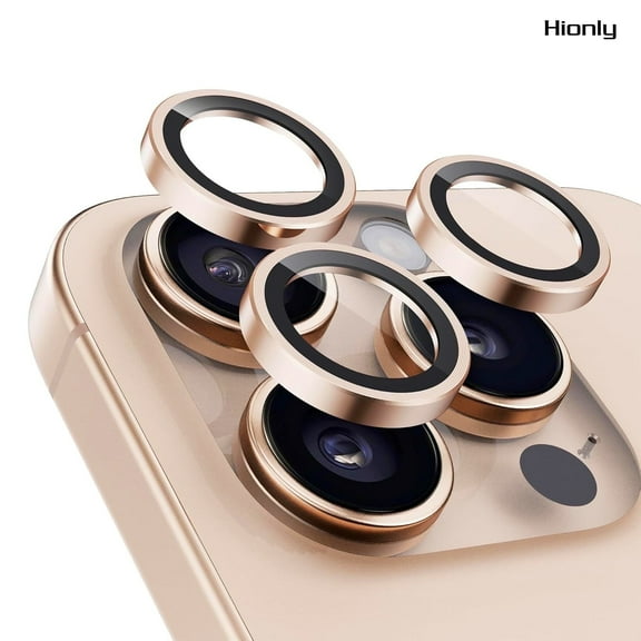 Hionly Compatible with iPhone 16 Pro Max / iPhone 16 Pro Camera Lens Protector, [1 Step Installation Tray] Metal Individual Camera Cover Accessories Case Friendly - Desert Titanium