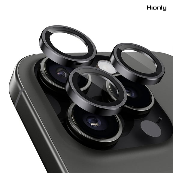 Hionly Compatible with iPhone 16 Pro Max / iPhone 16 Pro Camera Lens Protector, [1 Step Installation Tray] Metal Individual Camera Cover Accessories Case Friendly - Black