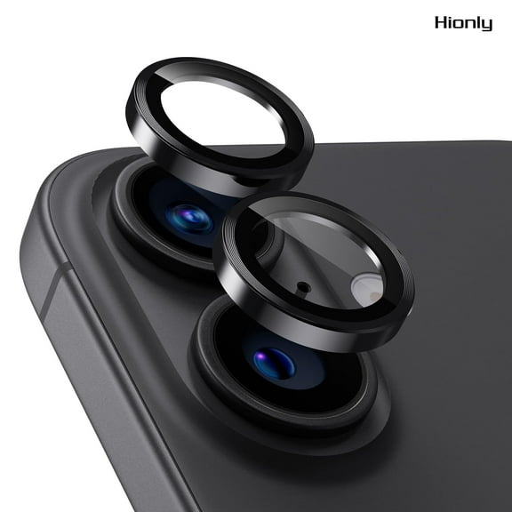 Hionly Compatible with iPhone 16 / iPhone 16 Plus Camera Lens Protector, [1 Step Installation Tray] Metal Individual Camera Cover Accessories Case Friendly - Black
