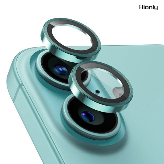 Hionly Compatible with iPhone 16 / iPhone 16 Plus Camera Lens Protector, [1 Step Installation Tray] Metal Individual Camera Cover Accessories Case Friendly - Green