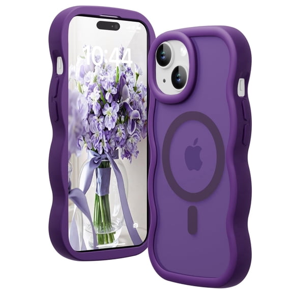 HionlyPro Compatible with iPhone 15 Magnetic Case, Compatible with Magsafe Wavy Frame Cute Translucent Matte Hard Back Silicone Bumper Shockproof Phone Case Women Girls