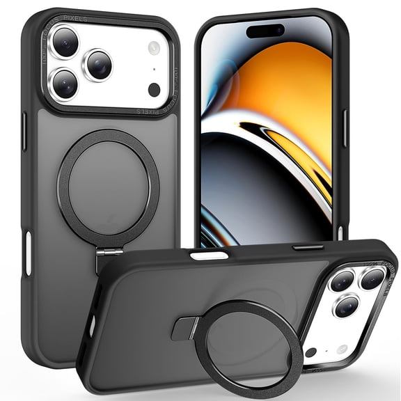 HionlyPro Compatible with iPhone 17 Pro Max Magnetic Case with Ring Stand Slim Shockproof Translucent Matte Protective Cover, Compatible with MagSafe, Anti-Fingerprint,360°Rotatable Kickstand