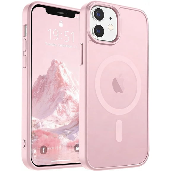 HionlyPro for iPhone 12 Mini / iPhone 13 Mini Case Translucent Matte Magnetic Phone Cover, [Compatible with Magsafe] Military Grade Drop Protection Shockproof Phone Cover, Light Pink