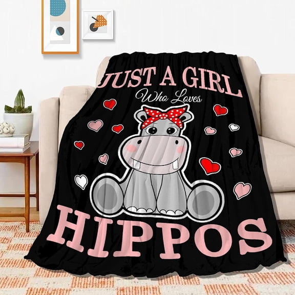 Hioop Girl Smile Just Girl Loves Hippos Blanket Soft Blankets and Throws Flannel Cozy Lightweight Quilt Gift Perfect for Bed Sofa Couch-50 x40 Small for Kids