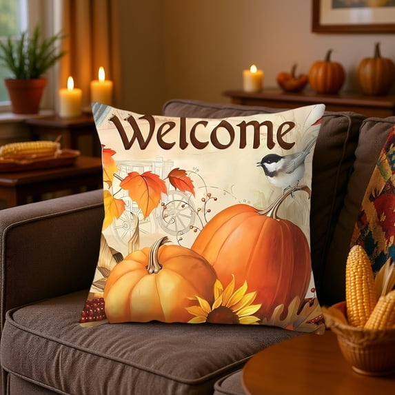Hioyaky 17.7X17.7 Inches Thanksgiving Pillow Covers Fall Pumpkin Decorative Pillow Cases With Soft Fabric Hidden Zipper For Home Decor