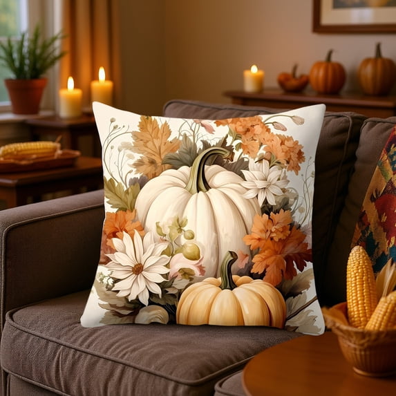 Hioyaky 17.7X17.7 Inches Thanksgiving Pillow Covers Fall Pumpkin Decorative Pillow Cases With Soft Fabric Hidden Zipper For Home Decor