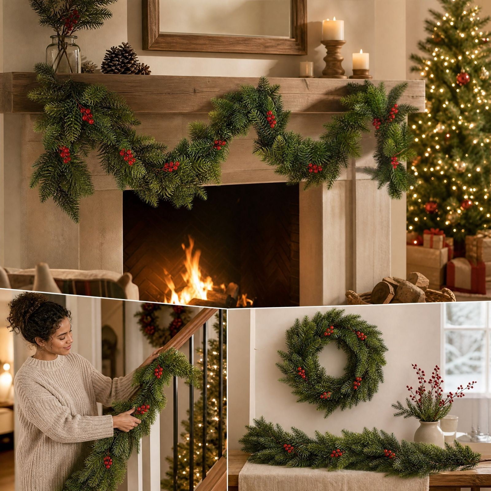 Fake Ruby Large Hioyaky Christmas Garland 78 Inch Plastic Faux Rattan Cane With Red ...