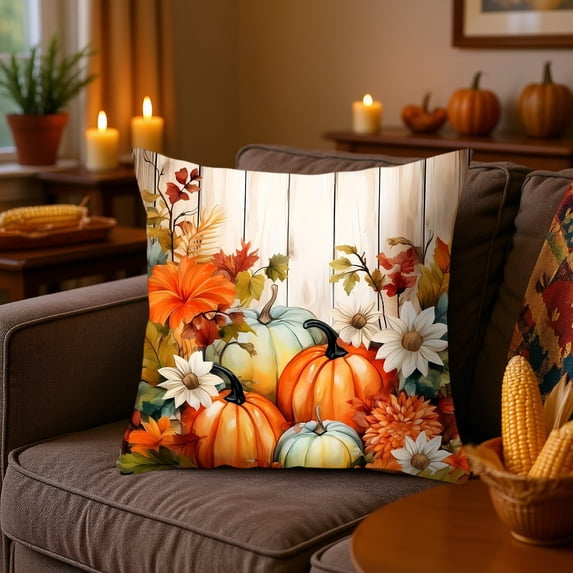 Hioyaky Thanksgiving Pillow Covers Fall Pumpkin Decorative Pillow Cases With Soft Fabric Hidden Zipper For Home Decor, 17.7X17.7 Inches