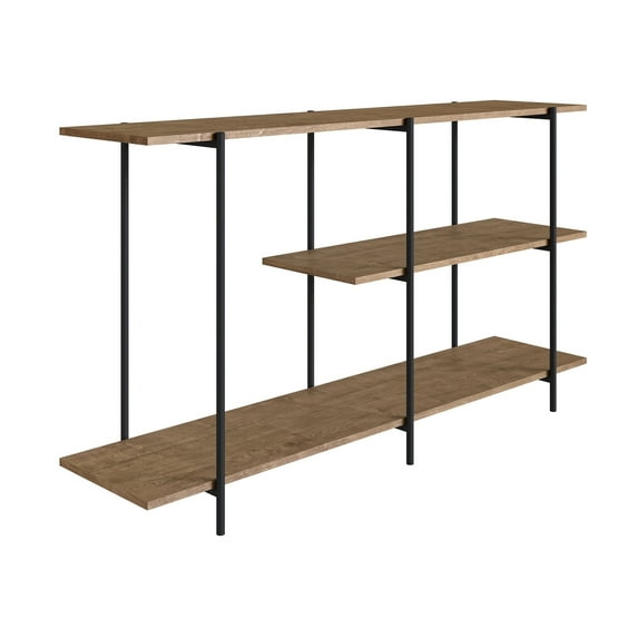 Hip 23 Peak Console Table In Walnut Melamine With Black Painted Metal Frame.