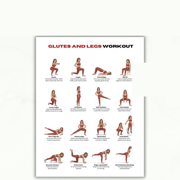 Hip And Leg Exercise Poster, Hip Exercise Chart, Lower Body Conditioning Program, Slim And Leg Conditioning Poster, Leg Day Exercise Poster