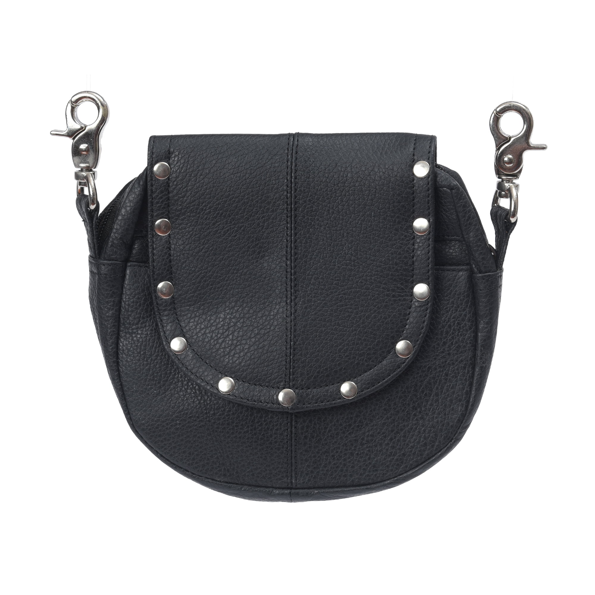 Bayfield Bags Hip Bag for Women Leather- Black Studded Cow Leather Cross-body Purse Biker Hip Bag & Motorcycle Waist Belt Bag, This Hip Clip Bag