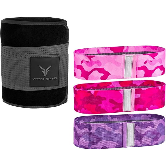 Hip/Booty Band 3-Pack | 3 Levels of Resistance | Non-Slip Fabric for Squats, Lunges, Butt/Glutes + Gray and Black Medium Waist Trimmer