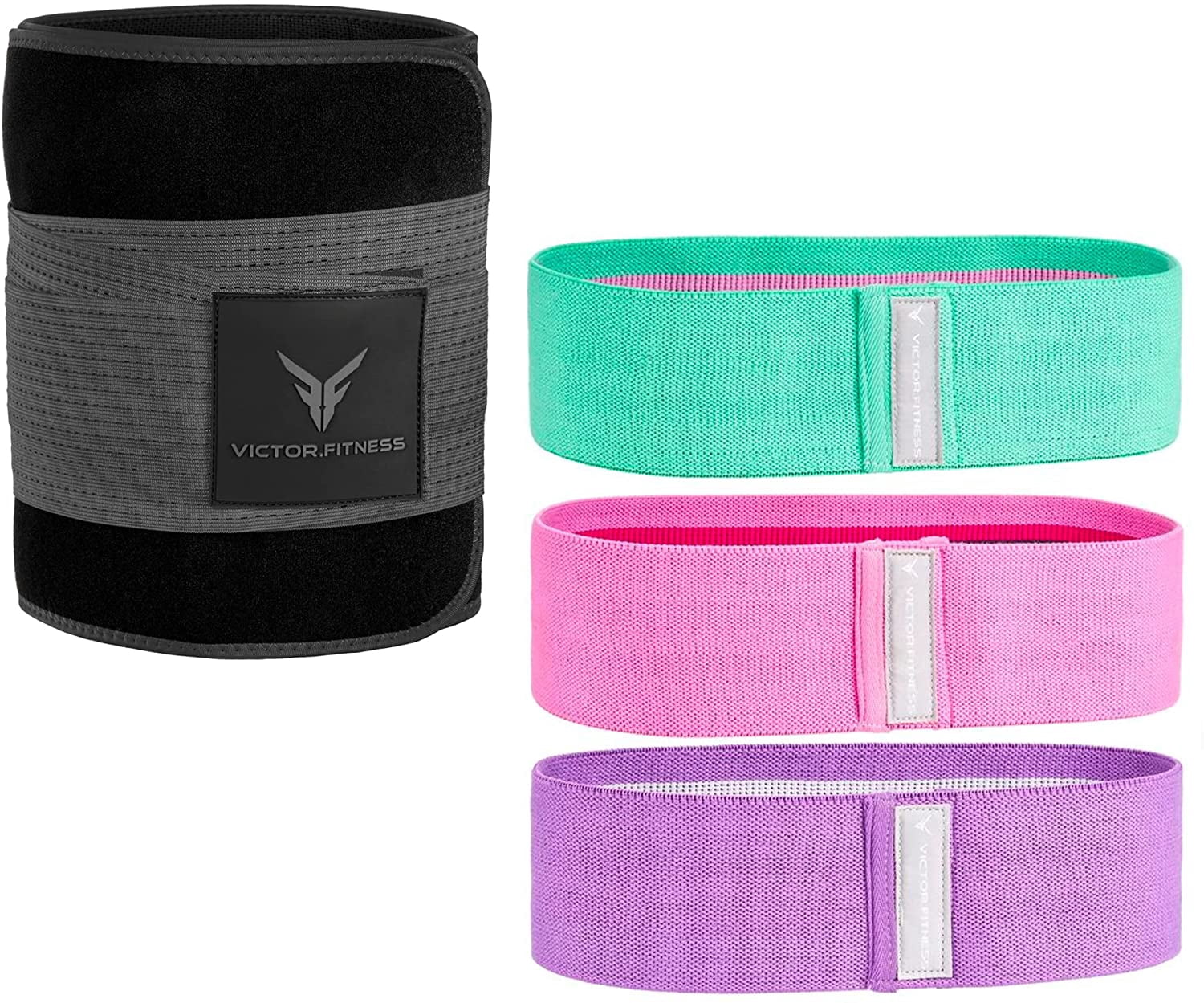 Hip/Booty Band 3-Pack | 3 Levels of Resistance | Non-Slip Fabric for Squats, Lunges, Butt/Glutes + Gray and Black XX-Large Waist Trimmer