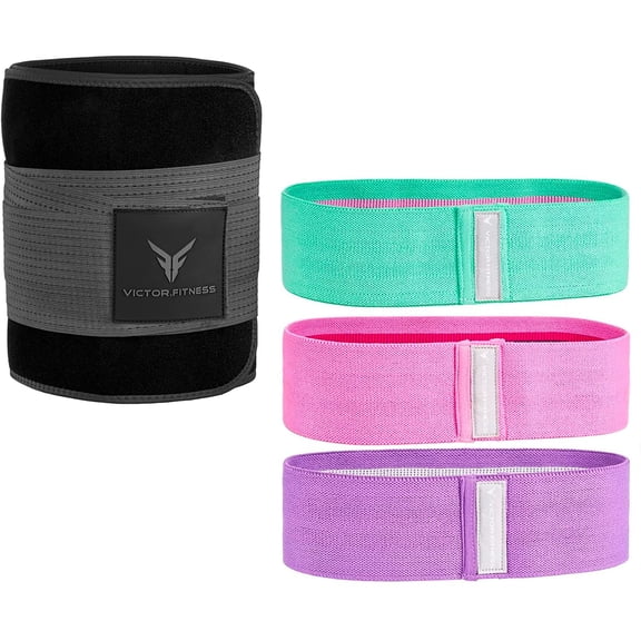 Hip/Booty Band 3-Pack | 3 Levels of Resistance | Non-Slip Fabric for Squats, Lunges, Butt/Glutes + Gray and Black XX-Large Waist Trimmer