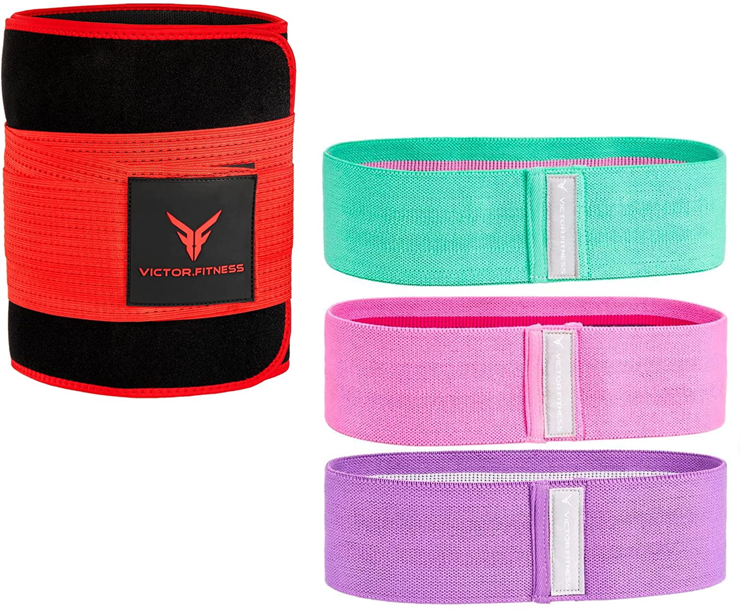 Hip/Booty Band 3-Pack | 3 Levels of Resistance | Non-Slip Fabric for Squats, Lunges, Butt/Glutes + Red and Black Extra Large Waist Trimmer
