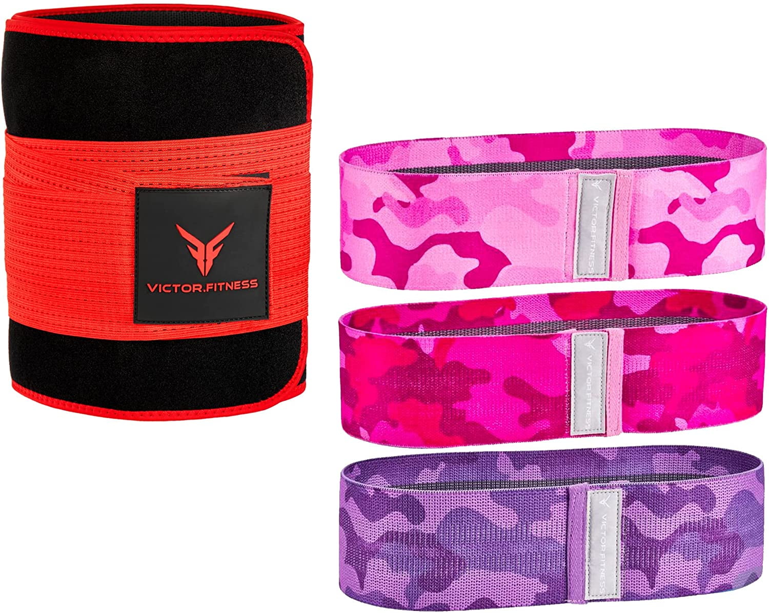 Hip/Booty Band 3-Pack | 3 Levels of Resistance | Non-Slip Fabric for Squats, Lunges, Butt/Glutes + Red and Black Extra Large Waist Trimmer